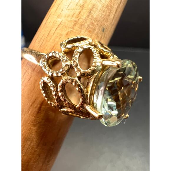 Vintage 10K Yellow Gold Prasiolite (Green Amethyst) Filigree Ring Size 7 - Picture 16 of 16